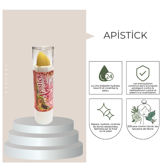Apistick baume lèvres cire et propolis 3,5g Apivie