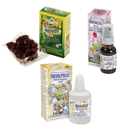 Lot promotionnel: Nasalpolis 15ml + Propobuccal 15ml + Propogomme menthe & eucalyptus 45g - apivie